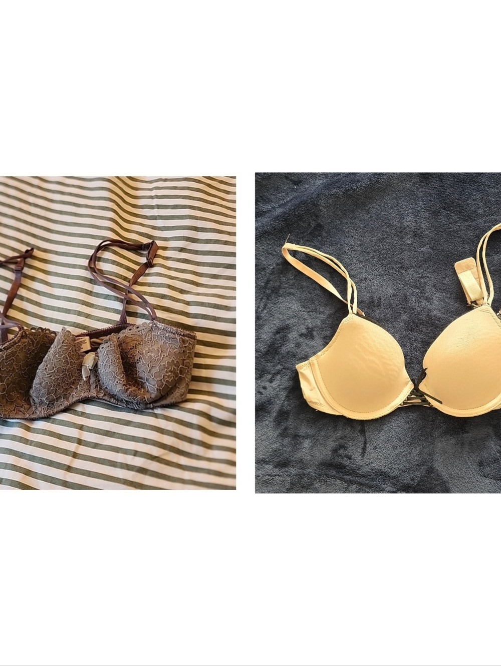 Two Women's b.tempt'd: under wire demi cup bra and padded bra - size 32C